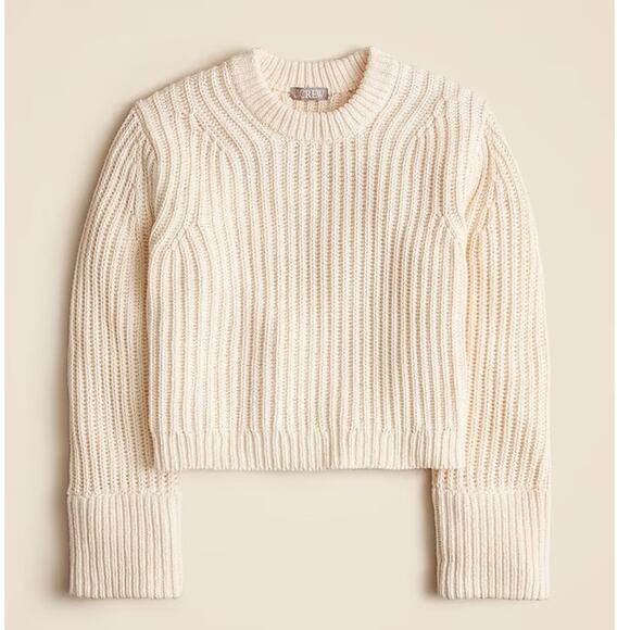 J.Crew Heritage Cotton Fisherman Crewneck Sweater Ivory Size Large NWT - Picture 1 of 9